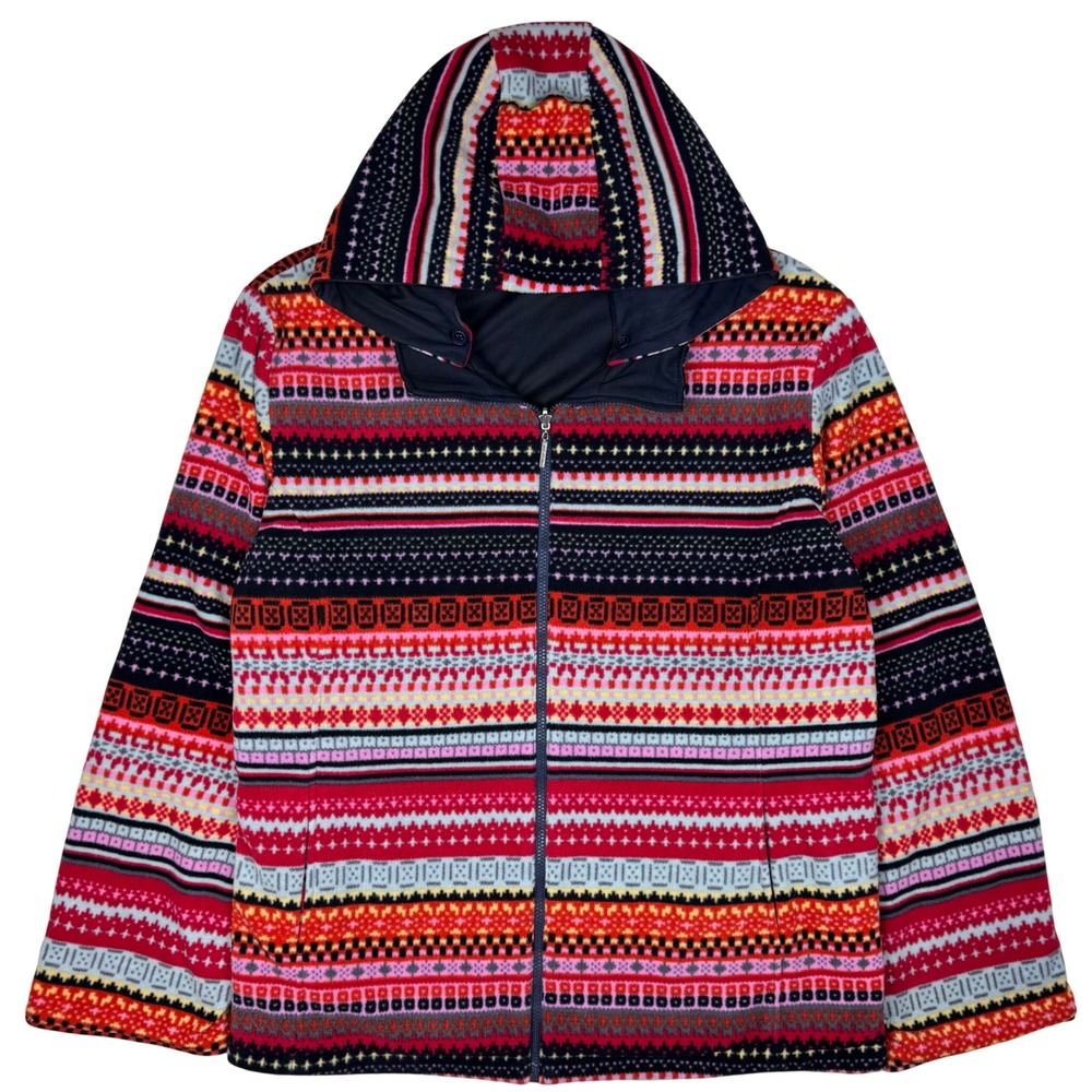Weather Tamer Reversible Fleece Jacket Hoodie Womens 2X Fair Isle Full Zip‎ Boho